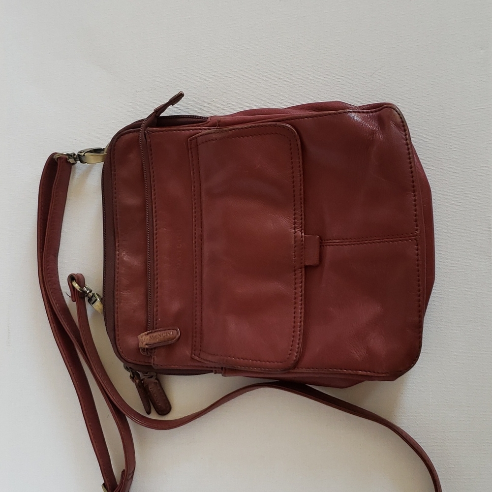 MANCINI Red Leather Crossbody Shoulder Bag Purse